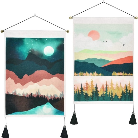 Bohemian Retro Forest/Mountain Colorful Nature Banner Tassel Room Wall Decor Set - Picture 4 of 6